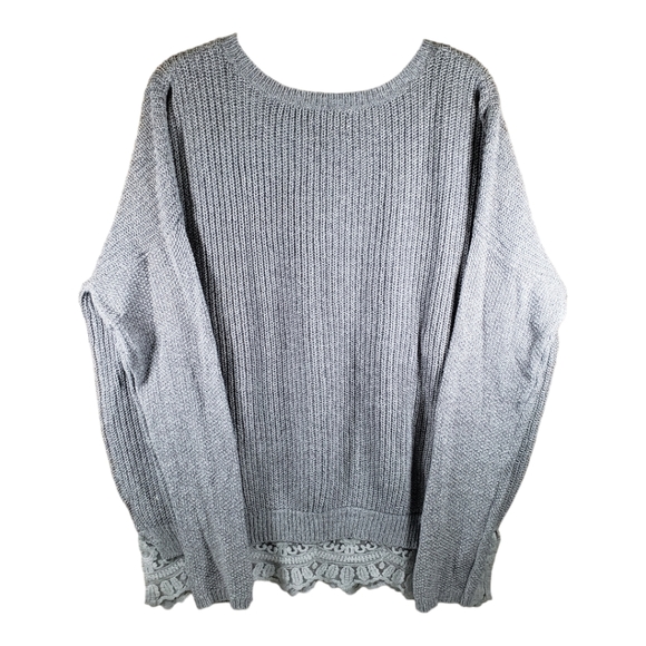 Pins and Needles Grey Long Sleeve Scoop Neck Sweater Grey Lace Hemline Size M - Picture 2 of 6